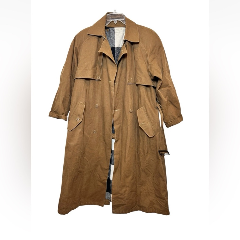 Vintage 90's Calvin Klein Trench Coat Women's Size 2 Brown Removable Plaid Liner